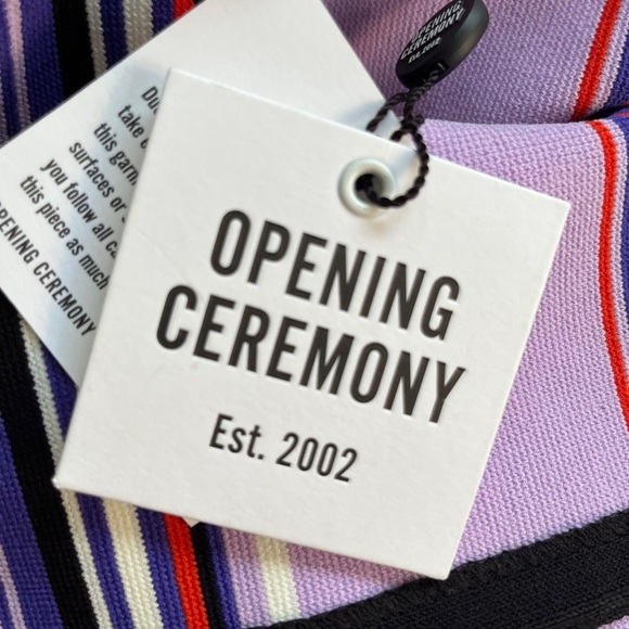 Opening Ceremony Stripe Knit Off Shoulder Dress Purple Multicolor – Size S NWT - Picture 2 of 16